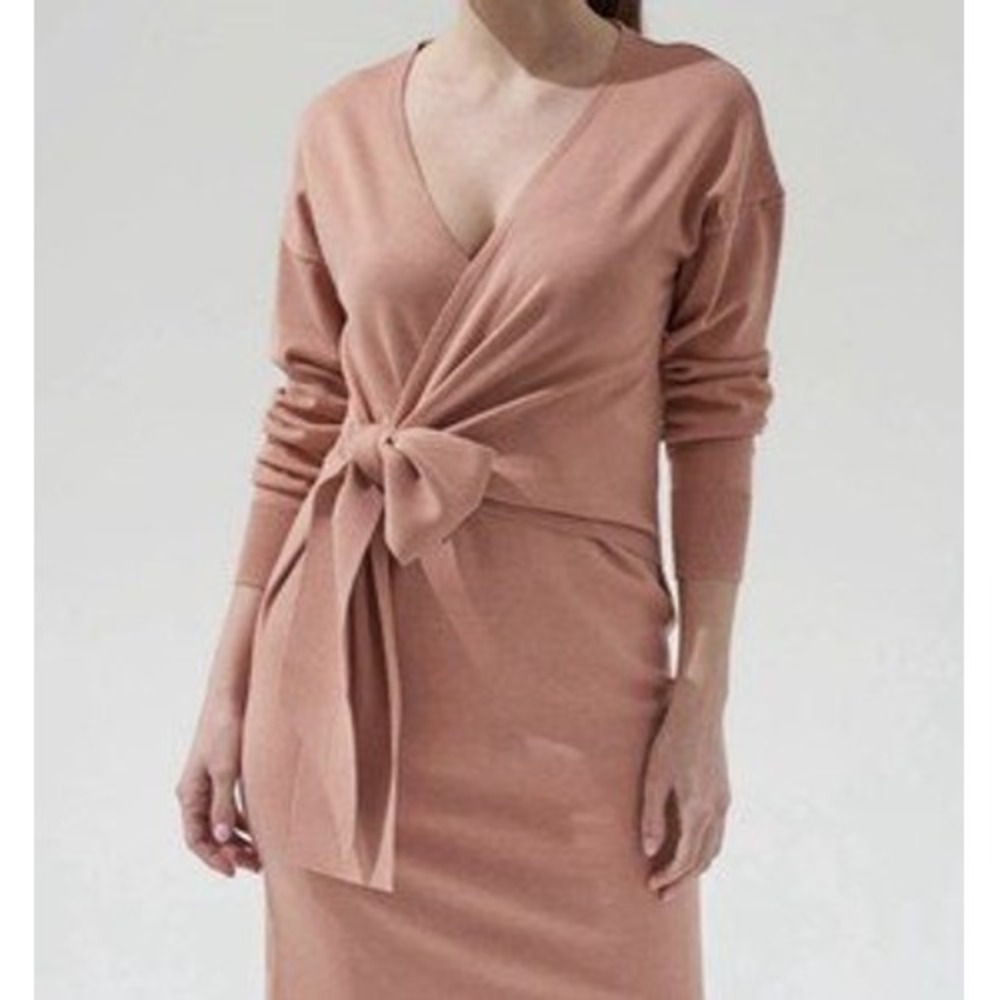 Nothing Fits But Wrap Sweater Dress Brown Pink Knit Tie Front V-neck Midi Size S